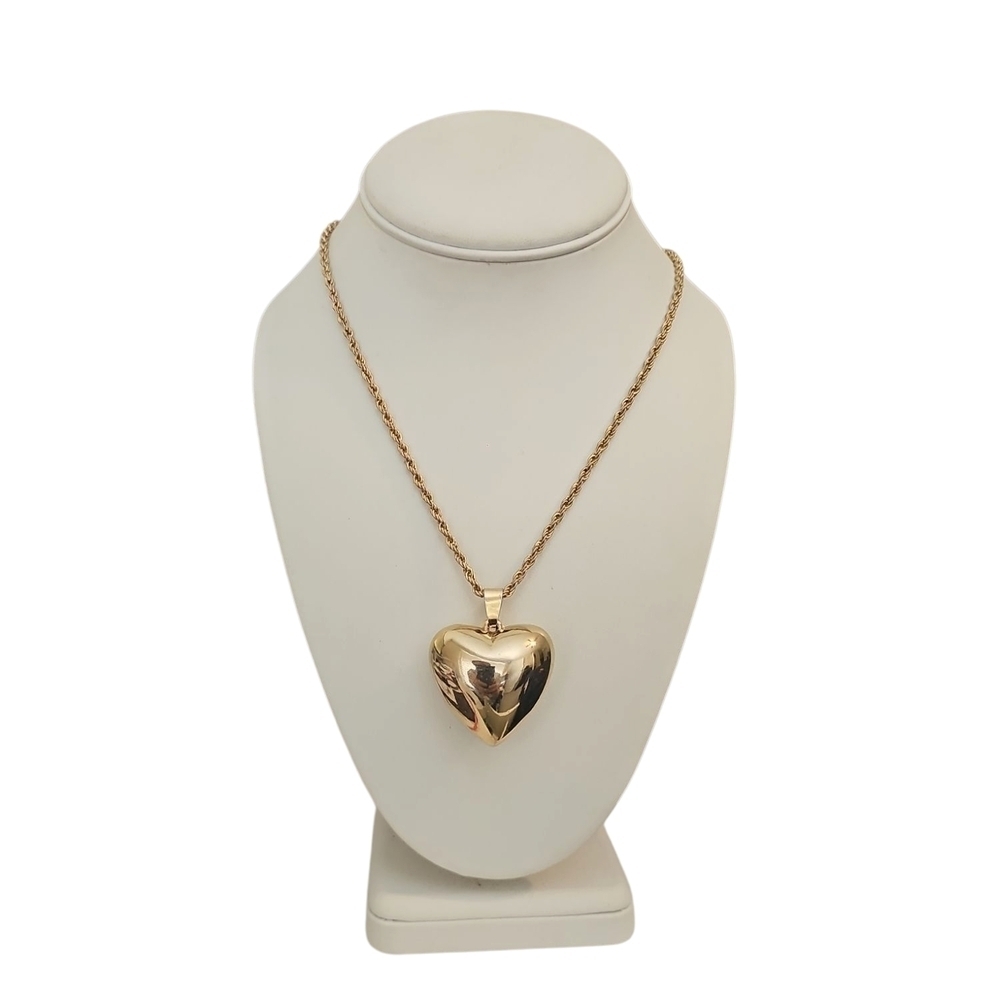 Gold Heart Pendant Necklace Bold Statement Jewelry